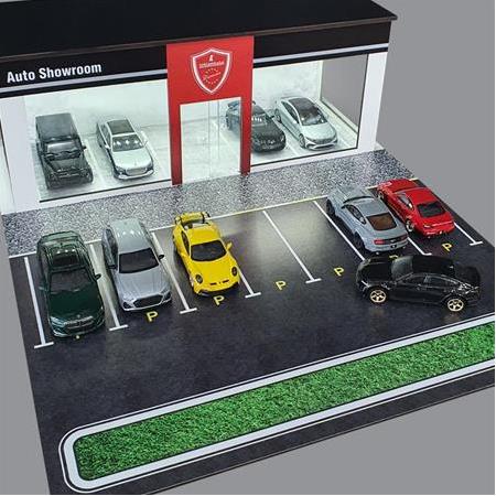 1:64 Ölçek Diorama Metal Araçlar İçin Led Işıklı Otoparklı Auto Showroom Araç Sergileme Standı/Garaj
